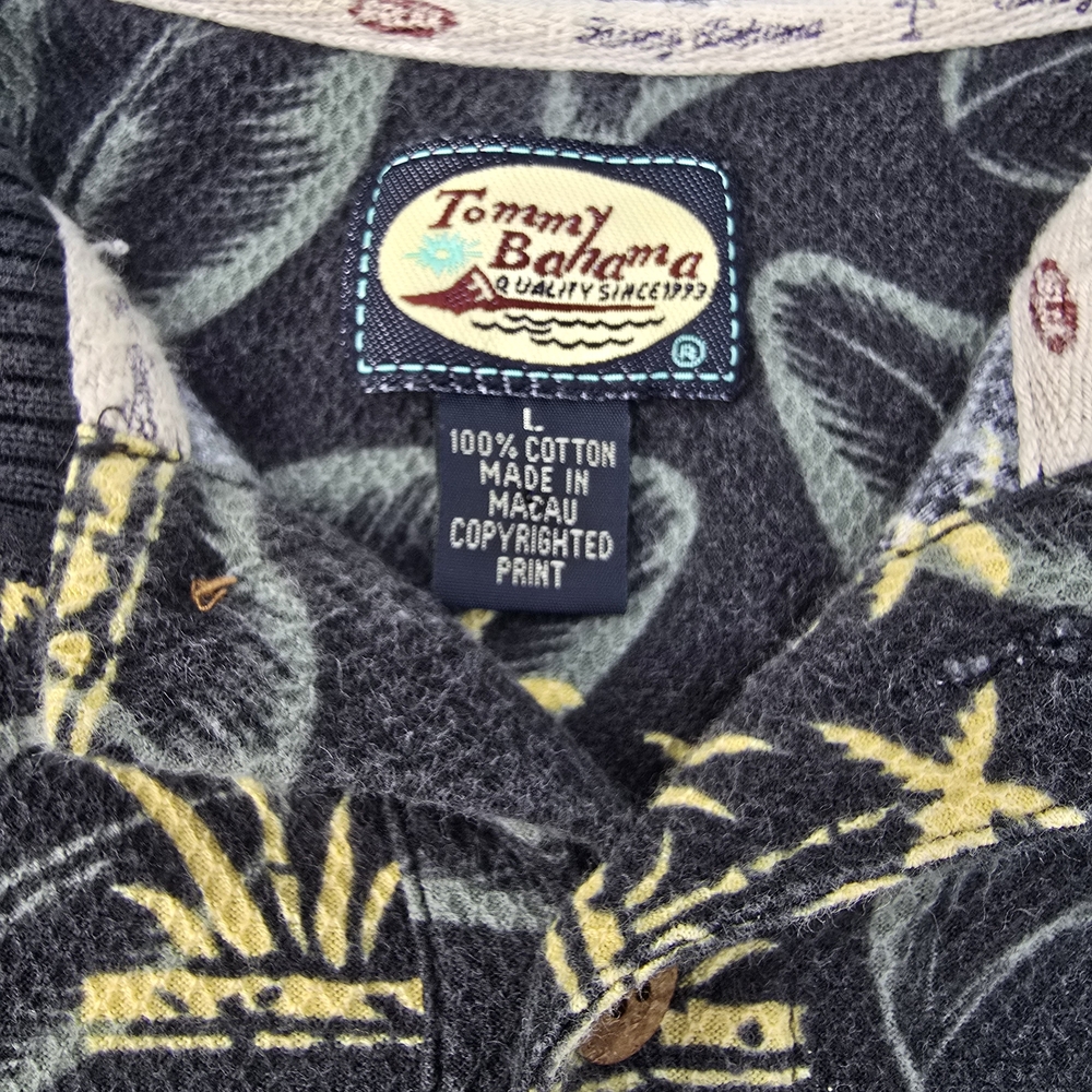 Tommy Bahama Blue and Yellow Polo Shirt with Tropical Print, Size Large - Picture 4 of 5